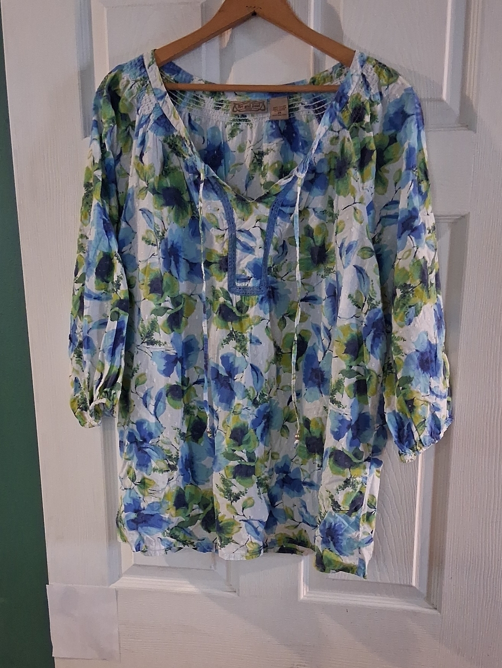 Art And Soul Blue & Green Floral Peasant Tunic